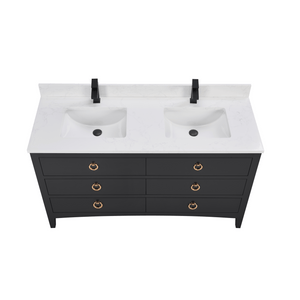 Legion Furniture WS2518-60-TB 60" TRICORN BLACK FINISH SOLID WOOD SINK VANITY  WITH 1' ARTIFICIAL STONE TOP