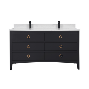 Legion Furniture WS2518-60-TB 60" TRICORN BLACK FINISH SOLID WOOD SINK VANITY  WITH 1' ARTIFICIAL STONE TOP