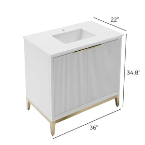 Fresca FCB4036WH-BG-CWH-U Wellington 36" Freestanding Bathroom Cabinet with Top & Sink in White