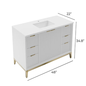 Fresca FCB4048WH-BG-CWH-U Wellington 48" Freestanding Bathroom Cabinet with Top & Sink in White