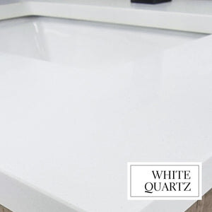 Lexora LD342248SAWQM46F Dukes 48" White Single Vanity, White Quartz Top, White Square Sink and 46" Mirror w/ Faucet