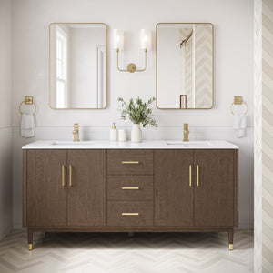 Fresca FCB4472MBIR-CWH-U Sawyer 72" Freestanding Bathroom Cabinet with Top & Sinks in Mocha Birch