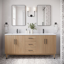 Load image into Gallery viewer, Fresca FCB4472SOAK-CWH-U Sawyer 72&quot; Freestanding Bathroom Cabinet with Top &amp; Sinks in Sunburst Oak