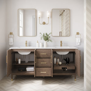 Fresca FCB4472MBIR-CWH-U Sawyer 72" Freestanding Bathroom Cabinet with Top & Sinks in Mocha Birch