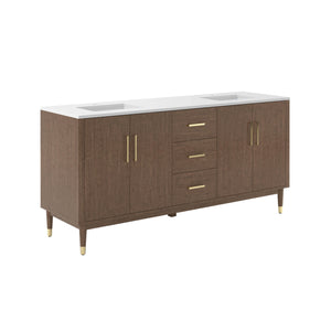 Fresca FCB4472MBIR-CWH-U Sawyer 72" Freestanding Bathroom Cabinet with Top & Sinks in Mocha Birch