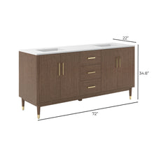 Load image into Gallery viewer, Fresca FCB4472MBIR-CWH-U Sawyer 72&quot; Freestanding Bathroom Cabinet with Top &amp; Sinks in Mocha Birch