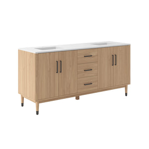 Fresca FCB4472SOAK-CWH-U Sawyer 72" Freestanding Bathroom Cabinet with Top & Sinks in Sunburst Oak