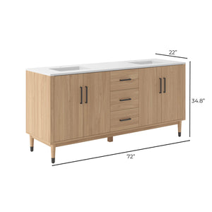 Fresca FCB4472SOAK-CWH-U Sawyer 72" Freestanding Bathroom Cabinet with Top & Sinks in Sunburst Oak