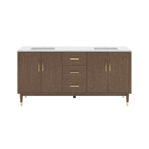 Fresca FCB4472MBIR-CWH-U Sawyer 72" Freestanding Bathroom Cabinet with Top & Sinks in Mocha Birch