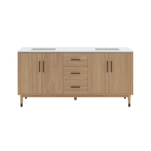 Load image into Gallery viewer, Fresca FCB4472SOAK-CWH-U Sawyer 72&quot; Freestanding Bathroom Cabinet with Top &amp; Sinks in Sunburst Oak