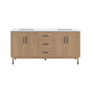 Fresca FCB4472SOAK-CWH-U Sawyer 72" Freestanding Bathroom Cabinet with Top & Sinks in Sunburst Oak