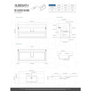 Kubebath DL48S-HGASH DeLusso 48" Single Sink  Ash Gray Wall Mount Modern Bathroom Vanity