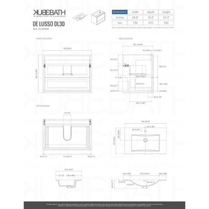 Kubebath DL30-BE DeLusso 30" Ocean Gray Wall Mount Modern Bathroom Vanity