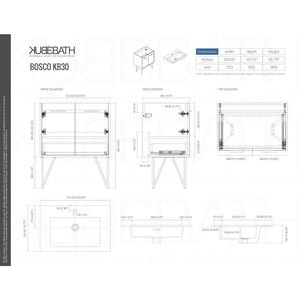 Kubebath KB30GW Bosco 30" Modern Bathroom Vanity w/ Quartz Countertop and Matching Mirror