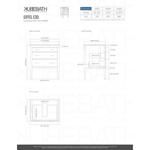 Kubebath E30-GW Eiffel 30'' High Gloss White Vanity W/ Quartz Counter Top