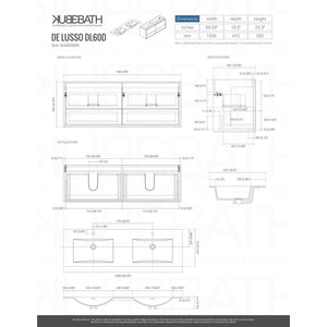 Kubebath DL60D-NW DeLusso 60" Double Sink Nature Wood Wall Mount Modern Bathroom Vanity