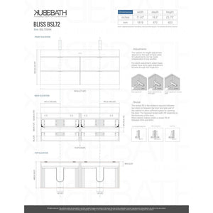 Kubebath BSL72D-BK Bliss 72" Double Sink Black Wall Mount Modern Bathroom Vanity