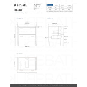 Kubebath E36-GW Eiffel 36'' High Gloss White Vanity W/ Quartz Counter Top