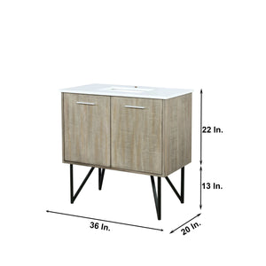 Lexora LLC36SKSOS000 Lancy 36" Rustic Acacia Bathroom Vanity, White Quartz Top, and White Square Sink