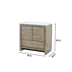 Lexora LLF36SKSOS000 Lafarre 36" Rustic Acacia Bathroom Vanity, White Quartz Top, and White Square Sink