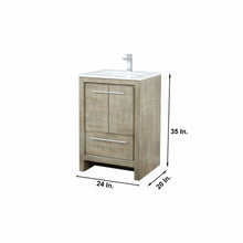 Load image into Gallery viewer, Lexora LLF24SKSOSM18FRG Lafarre 24&quot; Rustic Acacia Bathroom Vanity, White Quartz Top, White Square Sink, Labaro Rose Gold Faucet Set, and 18&quot; Frameless Mirror