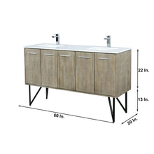 Load image into Gallery viewer, Lexora LLC60DKSOS000FCH Lancy 60&quot; Rustic Acacia Double Bathroom Vanity, White Quartz Top, White Square Sinks, and Monte Chrome Faucet Set