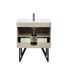 Load image into Gallery viewer, Lexora LLC30SKSOSM28FGM Lancy 30&quot; Rustic Acacia Bathroom Vanity, White Quartz Top, White Square Sink, Balzani Gun Metal Faucet Set, and 28&quot; Frameless Mirror