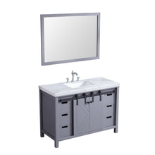 Load image into Gallery viewer, Lexora LM342248SBBSM44F Marsyas 48&quot; Dark Grey Single Vanity, White Carrara Marble Top, White Square Sink and 44&quot; Mirror w/ Faucet