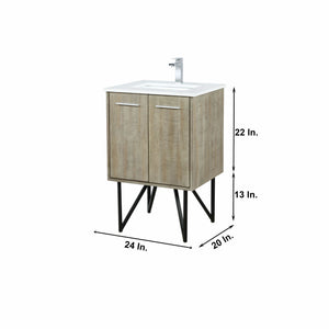 Lexora LLC24SKSOSM18FCH Lancy 24" Rustic Acacia Bathroom Vanity, White Quartz Top, White Square Sink, Monte Chrome Faucet Set, and 18" Frameless Mirror