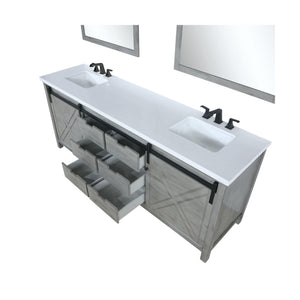 Lexora LM342280DHCSM30F Marsyas 80" Ash Grey Double Vanity Ash Grey, White Quartz Top, White Square Sinks and 30" Mirrors w/ Faucets