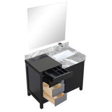 Load image into Gallery viewer, Lexora LZ342242SLISM34FMC Zilara 42&quot; Black and Grey Vanity, Castle Grey Marble Top, White Square Sink, Monte Chrome Faucet Set, and 34&quot; Frameless Mirror