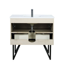 Load image into Gallery viewer, Lexora LLC36SKSOS000FBN Lancy 36&quot; Rustic Acacia Bathroom Vanity, White Quartz Top, White Square Sink, and Labaro Brushed Nickel Faucet Set