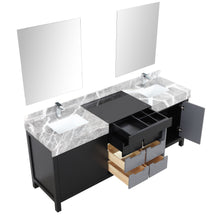Load image into Gallery viewer, Lexora LZ342280DLISM30FMC Zilara 80&quot; Black and Grey Double Vanity, Castle Grey Marble Tops, White Square Sinks, Monte Chrome Faucet Set, and 30&quot; Frameless Mirrors