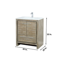 Load image into Gallery viewer, Lexora LLF30SKSOSM28FRG Lafarre 30&quot; Rustic Acacia Bathroom Vanity, White Quartz Top, White Square Sink, Labaro Rose Gold Faucet Set, and 28&quot; Frameless Mirror