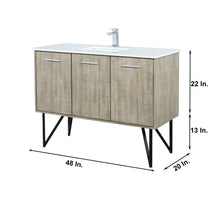 Load image into Gallery viewer, Lexora LLC48SKSOSM43FGM Lancy 48&quot; Rustic Acacia Bathroom Vanity, White Quartz Top, White Square Sink, Balzani Gun Metal Faucet Set, and 43&quot; Frameless Mirror