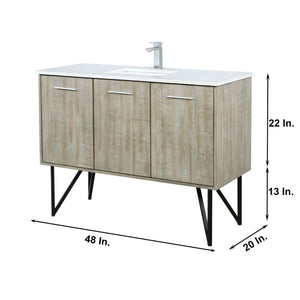 Lexora LLC48SKSOS000FGM Lancy 48" Rustic Acacia Bathroom Vanity, White Quartz Top, White Square Sink, and Balzani Gun Metal Faucet Set