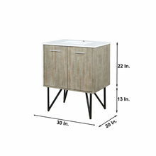 Load image into Gallery viewer, Lexora LLC30SKSOSM28 Lancy 30&quot; Rustic Acacia Bathroom Vanity, White Quartz Top, White Square Sink, and 28&quot; Frameless Mirror