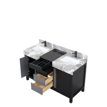 Load image into Gallery viewer, Lexora LZ342255SLISFBG Zilara 55&quot; Black and Grey Double Vanity, Castle Grey Marble Tops, White Square Sinks, and Balzani Gun Metal Faucet Set