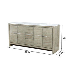Load image into Gallery viewer, Lexora LLF72DKSODM70 Lafarre 72&quot; Rustic Acacia Double Bathroom Vanity, White Quartz Top, White Square Sinks, and 70&quot; Frameless Mirror