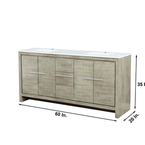 Lexora LLF72DKSODM70 Lafarre 72" Rustic Acacia Double Bathroom Vanity, White Quartz Top, White Square Sinks, and 70" Frameless Mirror