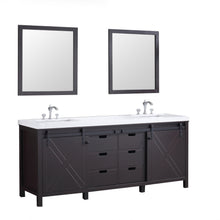 Load image into Gallery viewer, Lexora LM342280DCCSM30F Marsyas 80&quot; Brown Double Vanity, White Quartz Top, White Square Sinks and 30&quot; Mirrors w/ Faucets