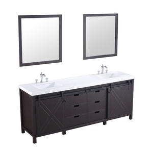 Lexora LM342284DCCSM34F Marsyas 84" Brown Double Vanity, White Quartz Top, White Square Sinks and 34" Mirrors w/ Faucets