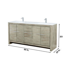 Load image into Gallery viewer, Lexora LLF72DKSODM70FCH Lafarre 72&quot; Rustic Acacia Double Bathroom Vanity, White Quartz Top, White Square Sinks, Monte Chrome Faucet Set, and 70&quot; Frameless Mirror