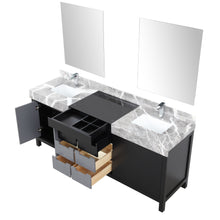 Load image into Gallery viewer, Lexora LZ342280DLISM30FMC Zilara 80&quot; Black and Grey Double Vanity, Castle Grey Marble Tops, White Square Sinks, Monte Chrome Faucet Set, and 30&quot; Frameless Mirrors