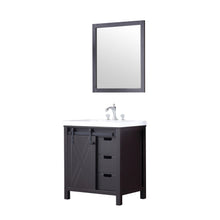 Load image into Gallery viewer, Lexora LM342230SCCSM28F Marsyas 30&quot; Brown Single Vanity, White Quartz Top, White Square Sink and 28&quot; Mirror w/ Faucet