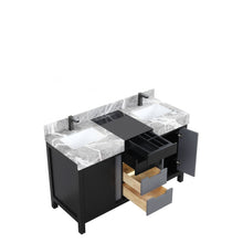 Load image into Gallery viewer, Lexora LZ342255SLISFBG Zilara 55&quot; Black and Grey Double Vanity, Castle Grey Marble Tops, White Square Sinks, and Balzani Gun Metal Faucet Set