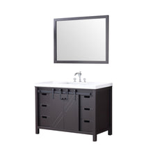 Load image into Gallery viewer, Lexora LM342248SCCSM44F Marsyas 48&quot; Brown Single Vanity, White Quartz Top, White Square Sink and 44&quot; Mirror w/ Faucet