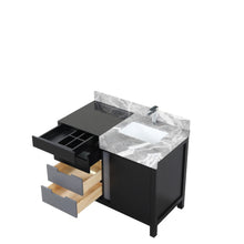 Load image into Gallery viewer, Lexora LZ342242SLISFMC Zilara 42&quot; Black and Grey Vanity, Castle Grey Marble Top, White Square Sink, and Monte Chrome Faucet