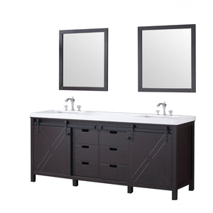 Lexora LM342280DCCSM30F Marsyas 80" Brown Double Vanity, White Quartz Top, White Square Sinks and 30" Mirrors w/ Faucets