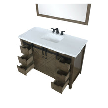 Load image into Gallery viewer, Lexora LM342248SKCSM44F Marsyas 48&quot; Rustic Brown Single Vanity, White Quartz Top, White Square Sink and 44&quot; Mirror w/ Faucet